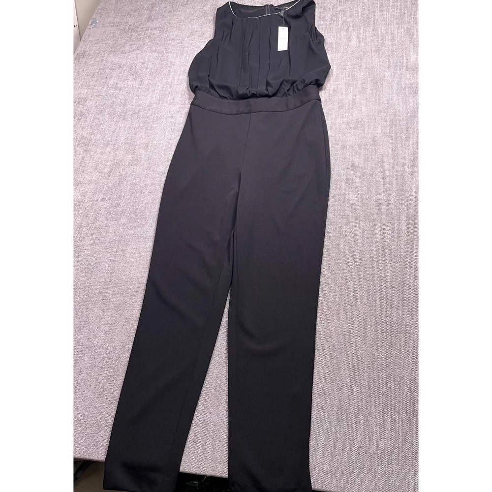White House Black Market Jumpsuit Womens 2 Black Chiffon Pleated Sleeveless